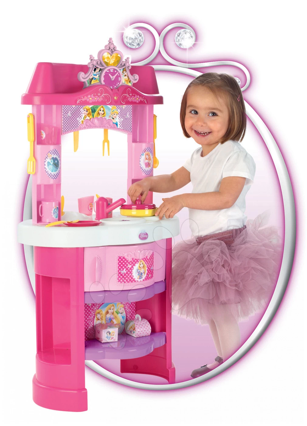 SMOBY Küchenset Mit Uhr Disney Prinzessinnen Und Ein Sportwagen Für Die Pastell-Puppe – Bild 2