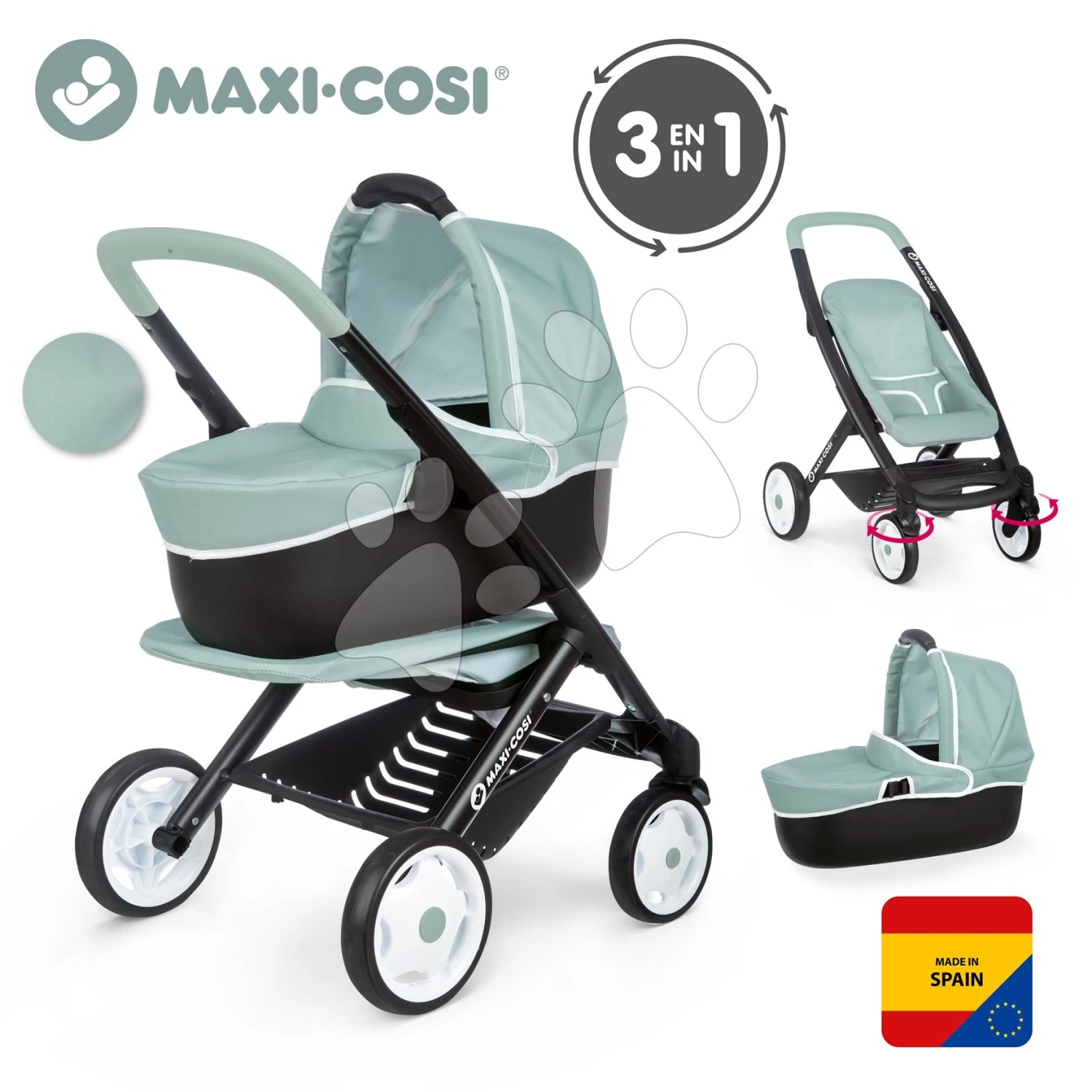 Set Elektronische Küche Mit Waschmaschine Und Bügelbrett Tefal Cleaning Kitchen 360° Smoby Und Ein Kinderwagen Dreifachkombination Maxi Cosi Mit Einem Stuhl, Einem Autositz Und Einer Schaukel SM311050-6 – Bild 4