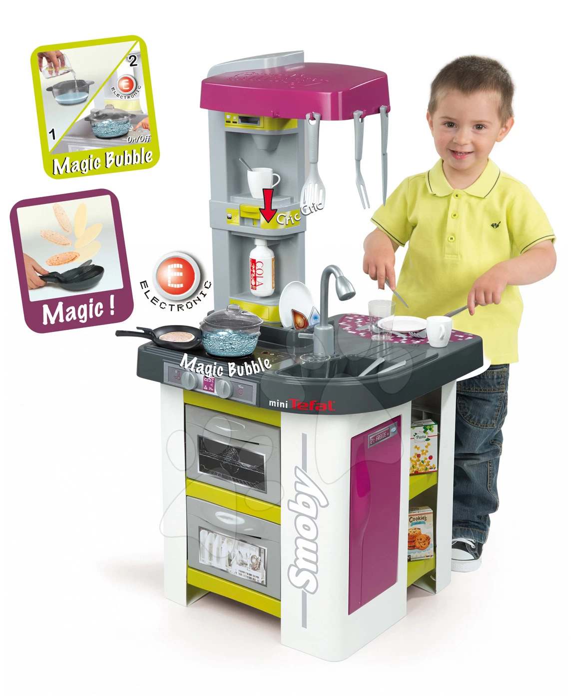 Küchenset Tefal Studio BBQ Bubbles Smoby Mit Magischem Sprudeln Und Tiefem Kinderwagen Für Baby Nurse Puppe (55 Cm Griff)