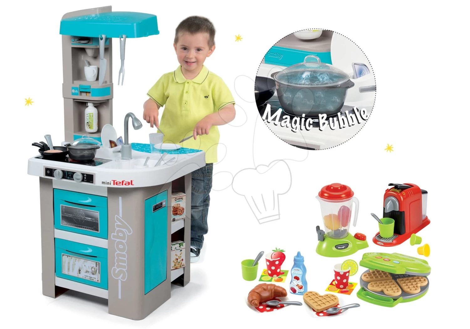 Küchenset Tefal Studio Bubble Smoby Türkis Elektronisch Mit Magischem Sprudeln Und Waffeleisen Mit Mixer, Kaffeemaschine Und Waffeln – Bild 13