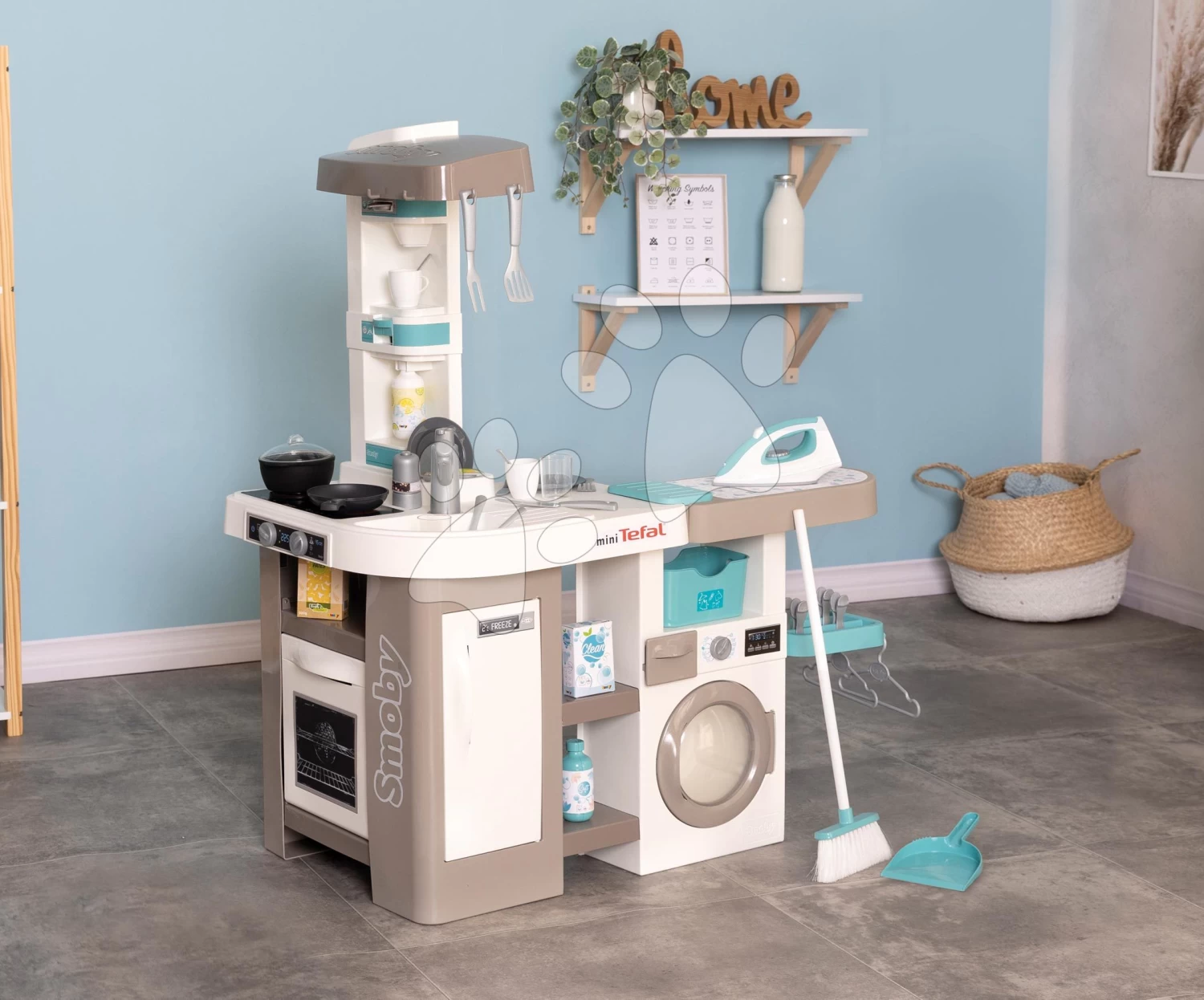 Set Elektronische Küche Mit Waschmaschine Und Bügelbrett Tefal Cleaning Kitchen 360° Smoby Und Eine Elektrowerkstatt Mit Spielzeugauto Und Kettensäge Mit Sound SM311050-23 – Bild 6