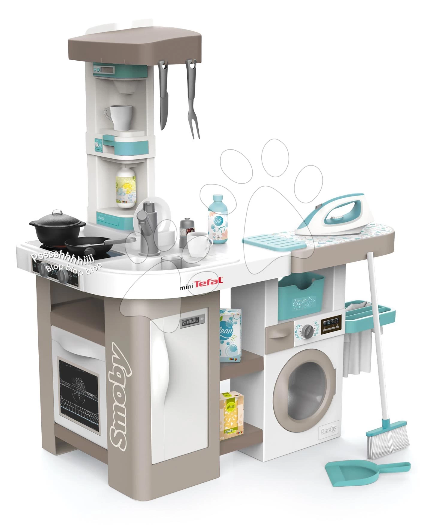Elektronische Spielküche Mit Waschmaschine Und Bügelbrett Tefal Cleaning Kitchen 360° Smoby Mit Ton Und Funktionsgeräten 36 Zubehör 100 Cm Höhe/51 Cm Theke SM311050 – Bild 15