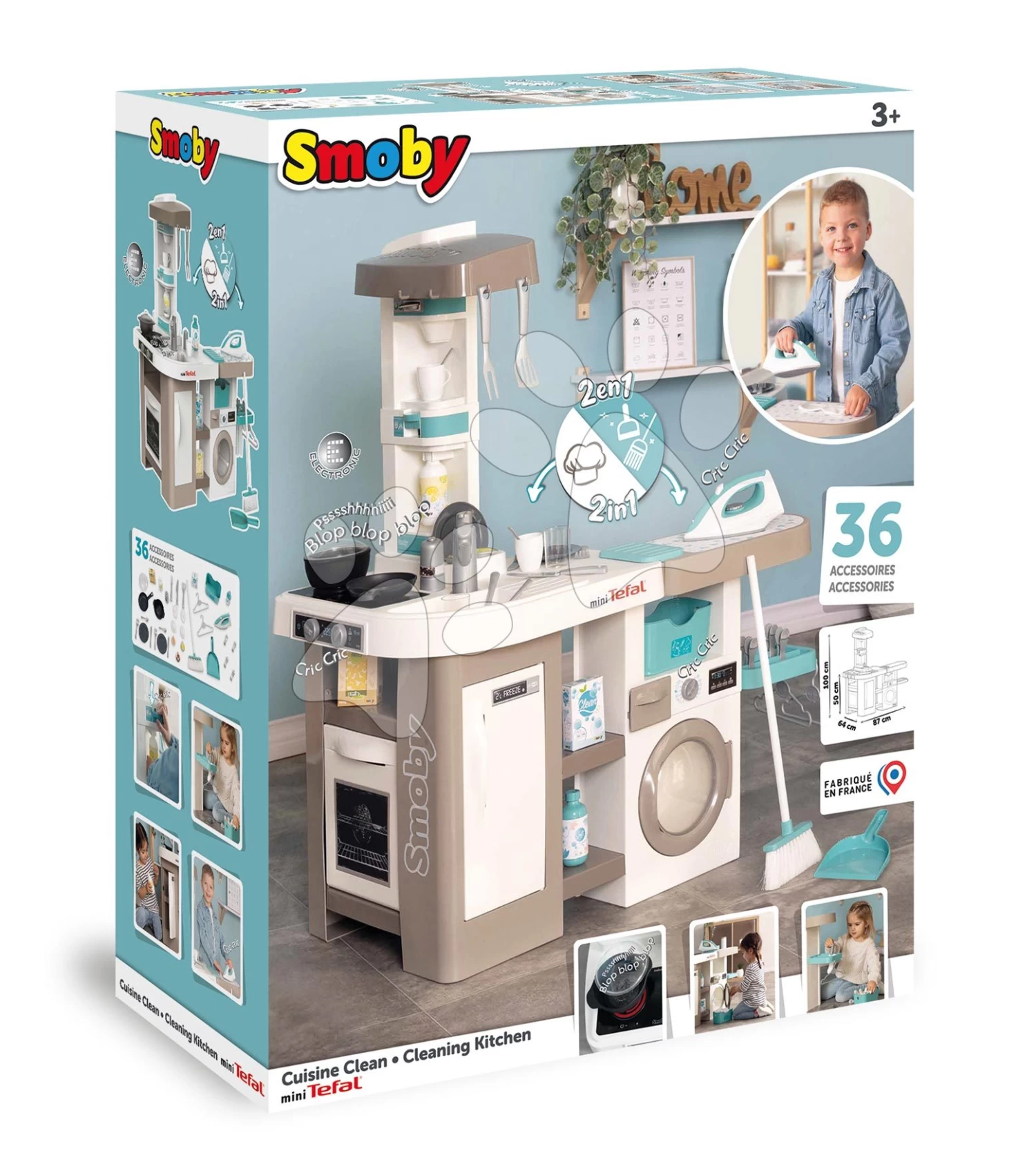 Elektronische Spielküche Mit Waschmaschine Und Bügelbrett Tefal Cleaning Kitchen 360° Smoby Mit Ton Und Funktionsgeräten 36 Zubehör 100 Cm Höhe/51 Cm Theke SM311050 – Bild 17
