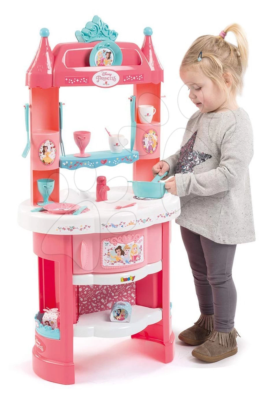 Küchenset Prinzessin Smoby Mit Türmchen Und 19 Zubehörteilen Doppelseitig Und Tiefer Puppenwagen Für 42 Cm Große Puppen – Bild 6