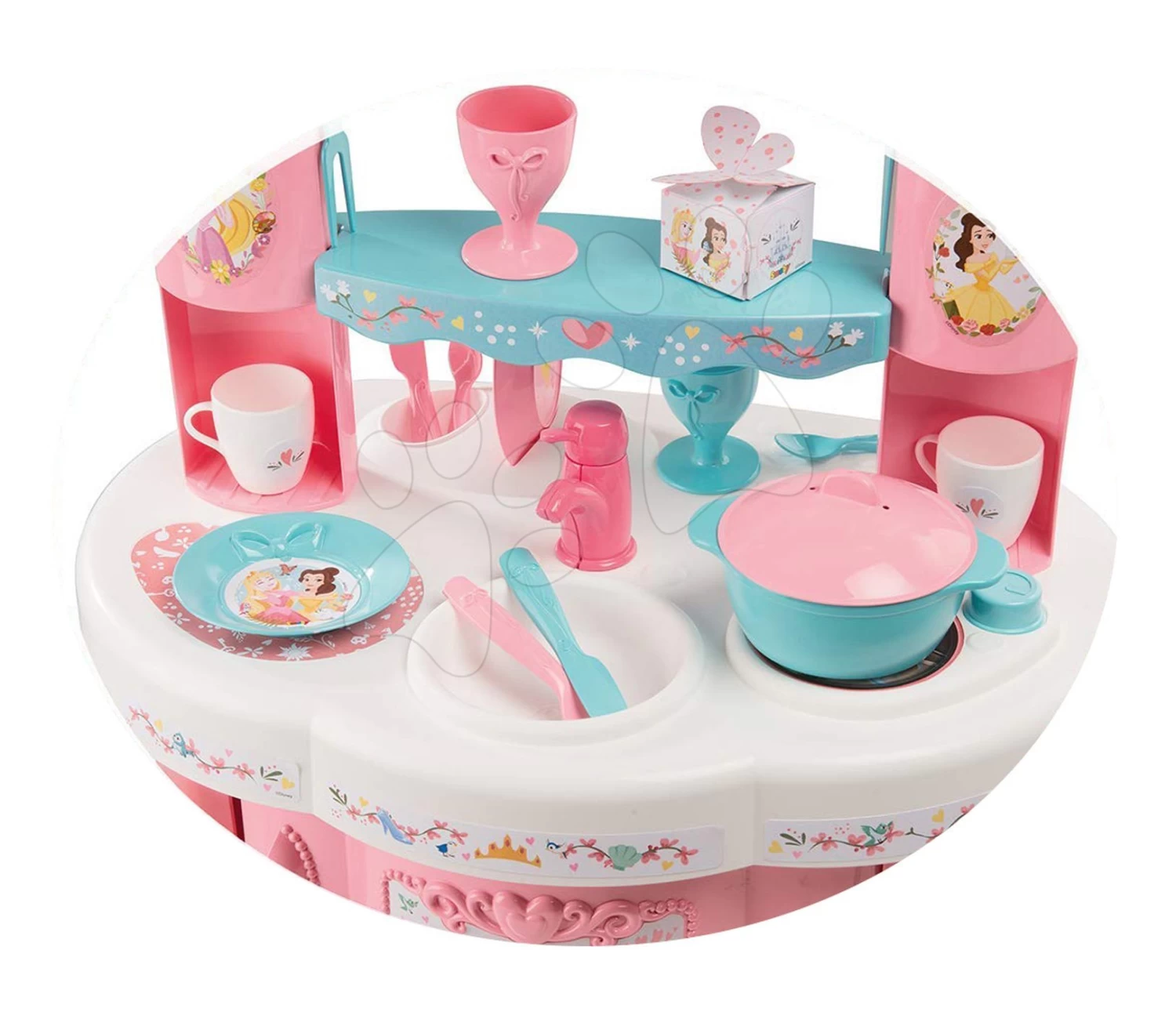 Küchenset Prinzessin Smoby Mit Türmchen Und 19 Zubehörteilen Doppelseitig Und Tiefer Puppenwagen Für 42 Cm Große Puppen – Bild 5