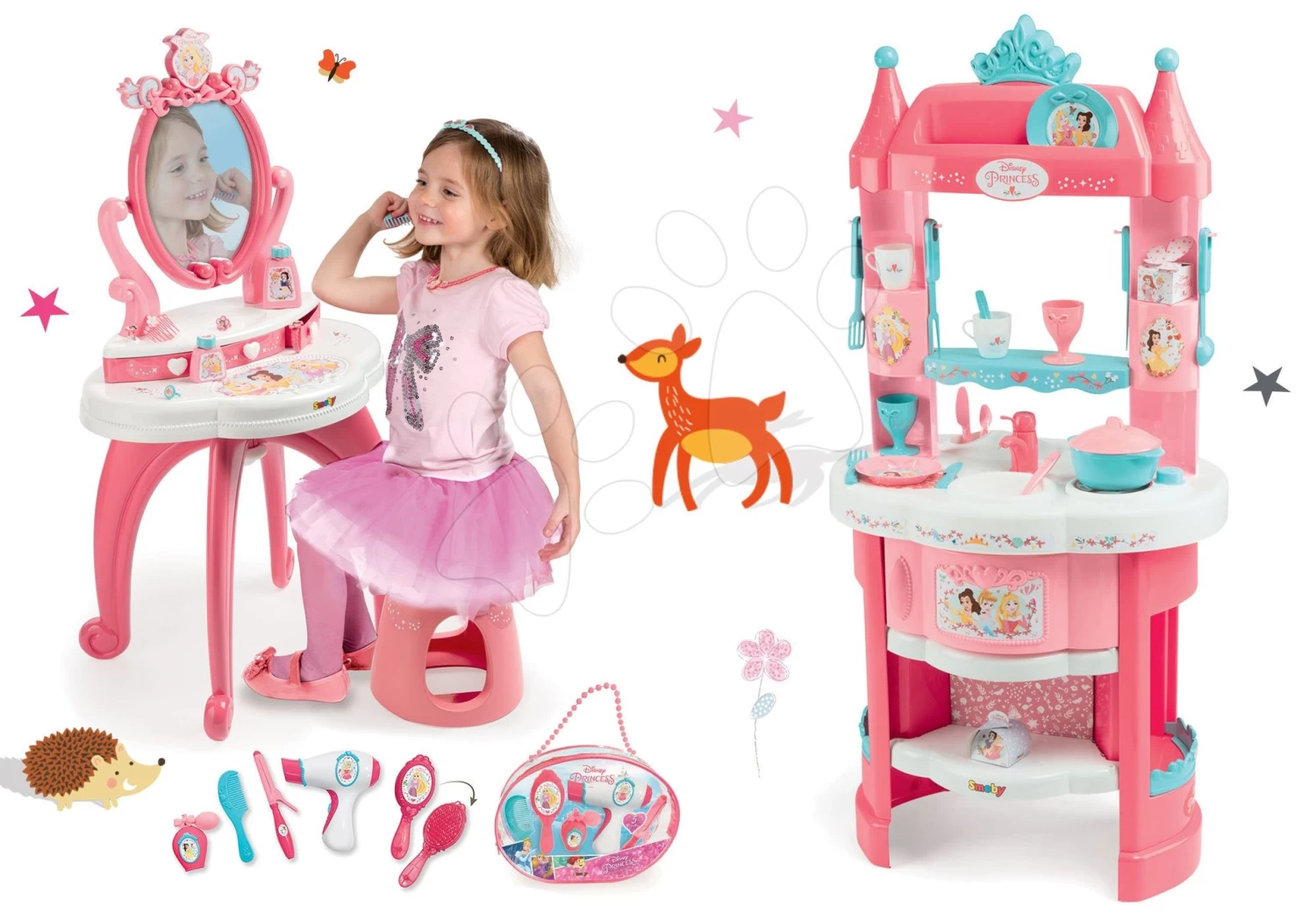 Küchenset Prinzessin Smoby Mit Türmchen Und 19 Zubehörteilen Doppelseitig Und Kosmetiktisch Mit Stuhl Und Kosmetiktasche – Bild 17
