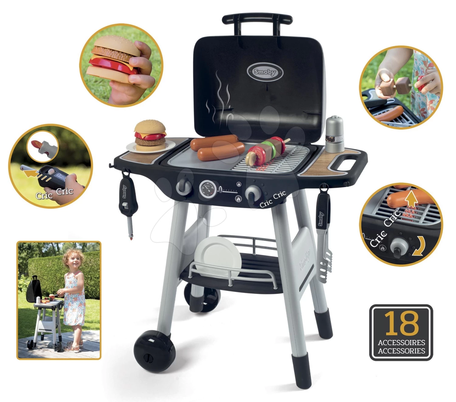 Grill Barbecue Smoby Mit Mechanischen Funktionen Und Sound Und 18 Zubehörteilen 73 Cm Hoch – Bild 3