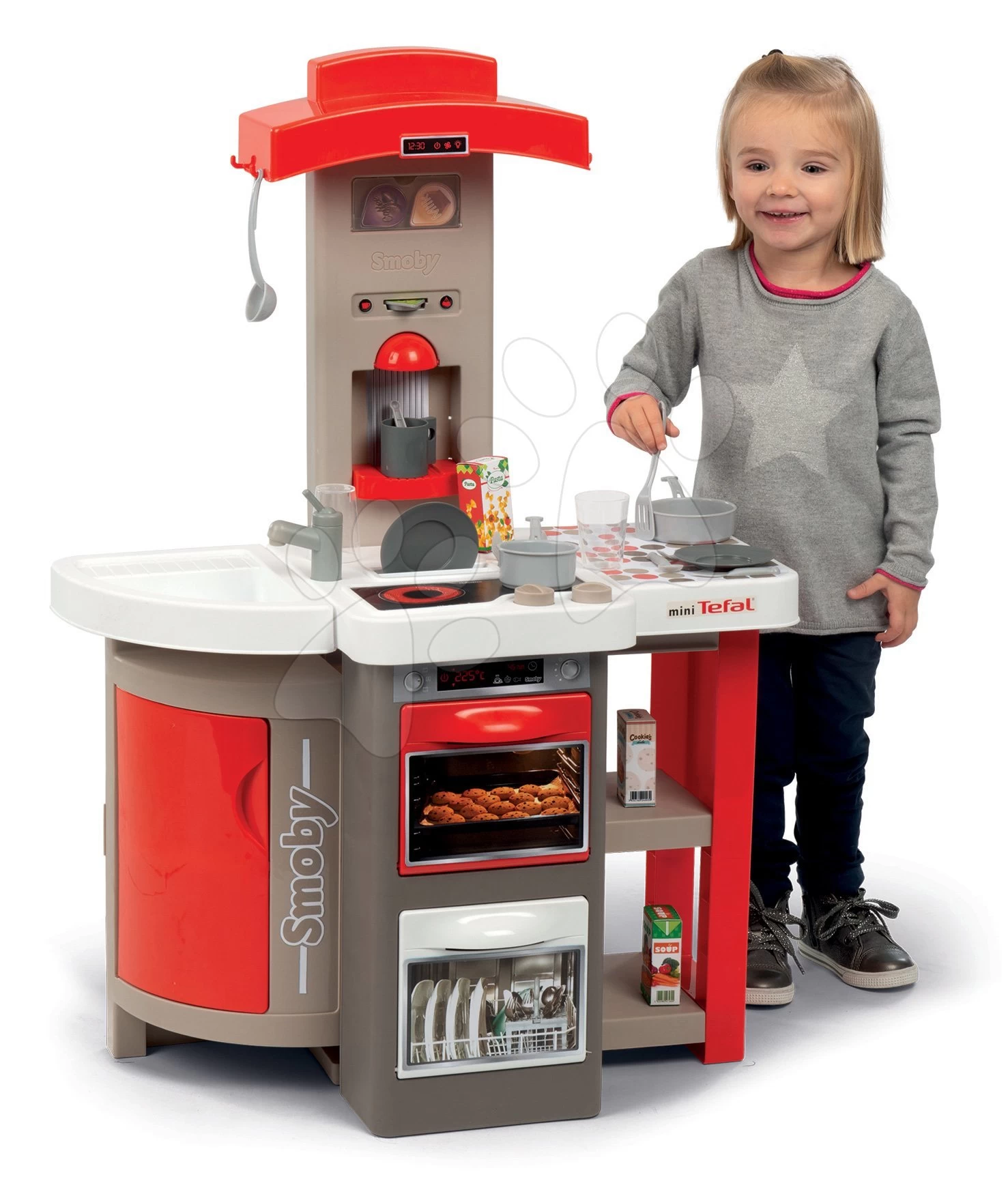 Set Klappküche Tefal Opencook Smoby Rot Mit Kaffeemaschine Und Kühlschrank Und Mit Stuhl Und Hocker – Bild 7