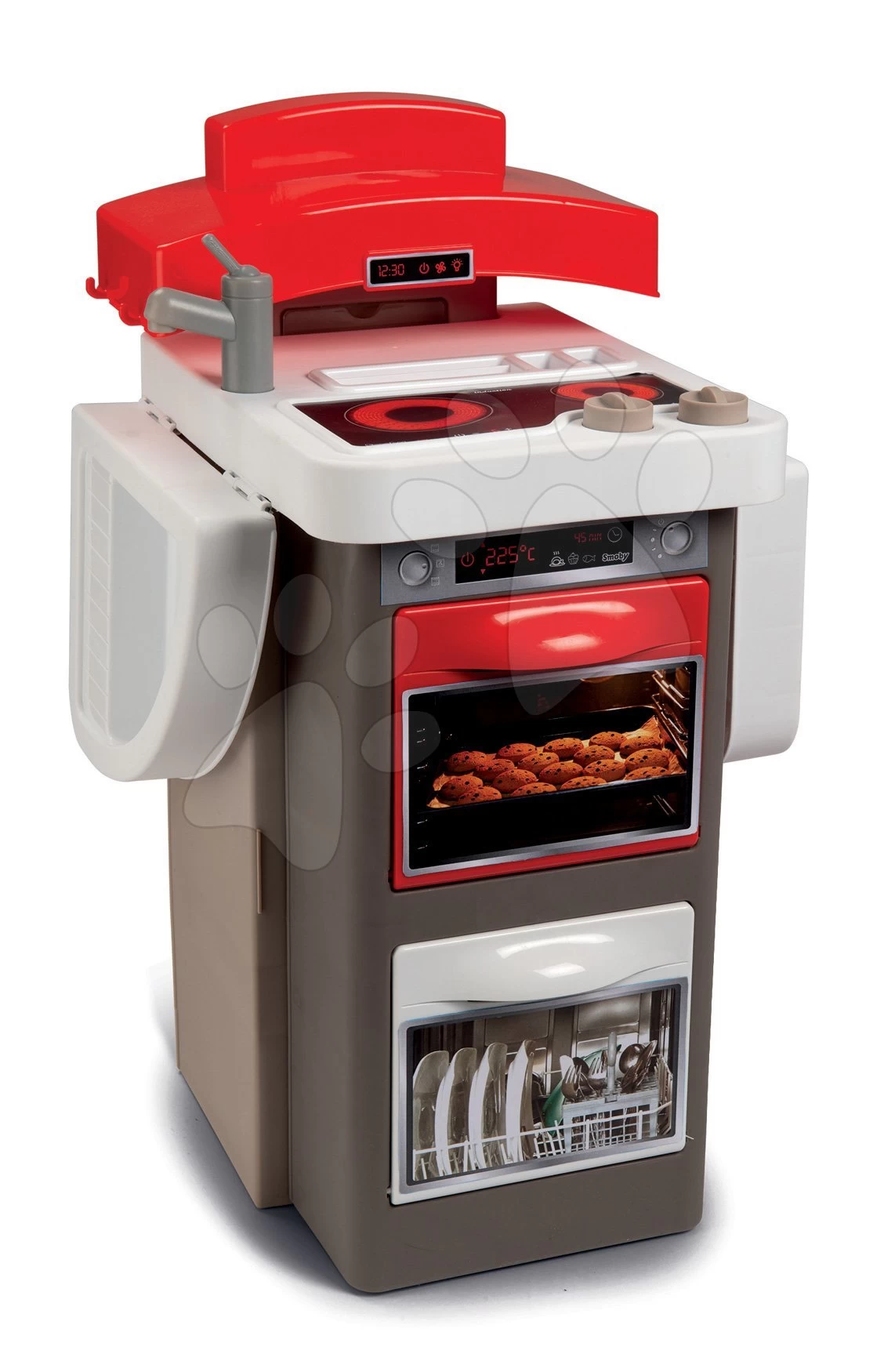 Set Klappküche Tefal Opencook Smoby Rot Mit Kaffeemaschine Und Kühlschrank Und Mit Stuhl Und Hocker – Bild 3