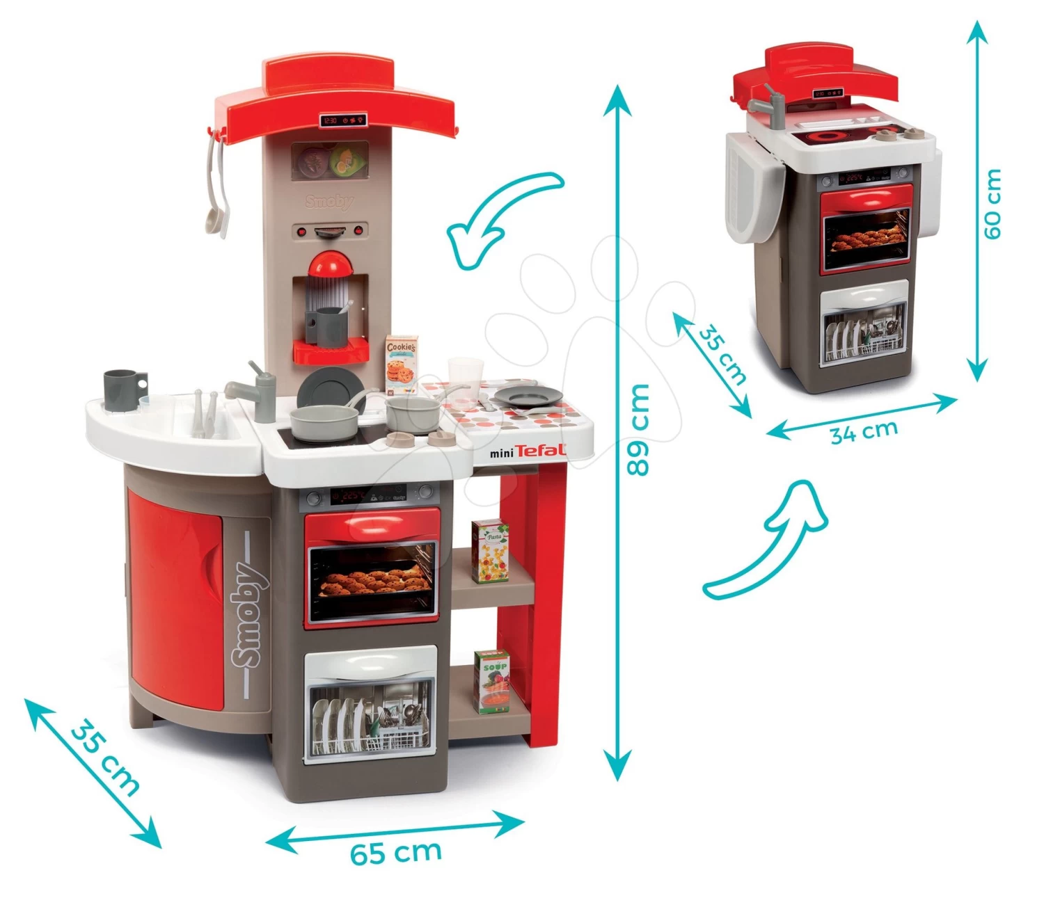 Set Klappküche Tefal Opencook Smoby Rot Mit Kaffeemaschine Und Kühlschrank Und Mit Stuhl Und Hocker – Bild 18