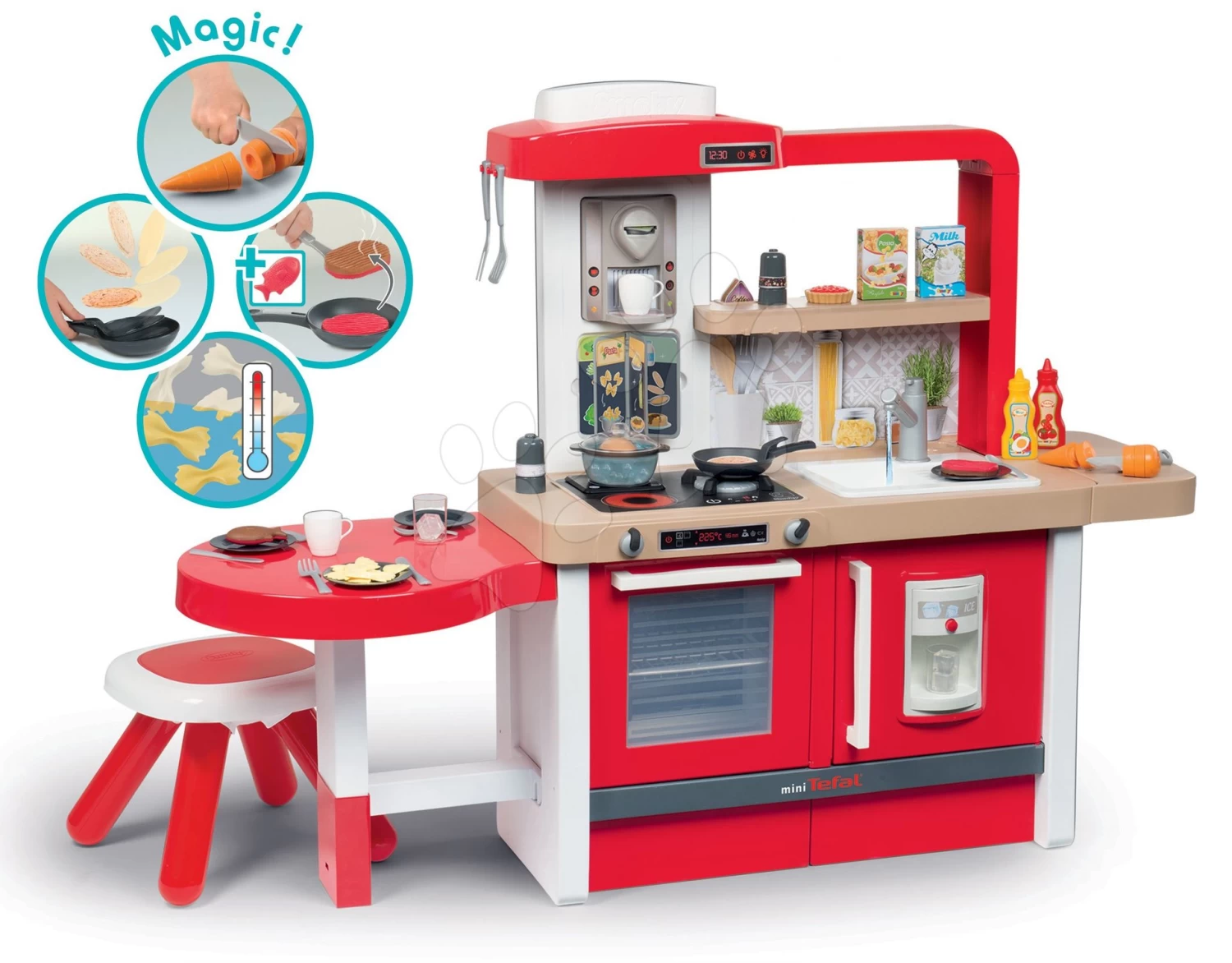 Set Küche Wachsend Mit Fließendem Wasser Tefal Evolutive Grand Chef Smoby Und Eine Pizzeria Mit Kasse Und Waffeleisen