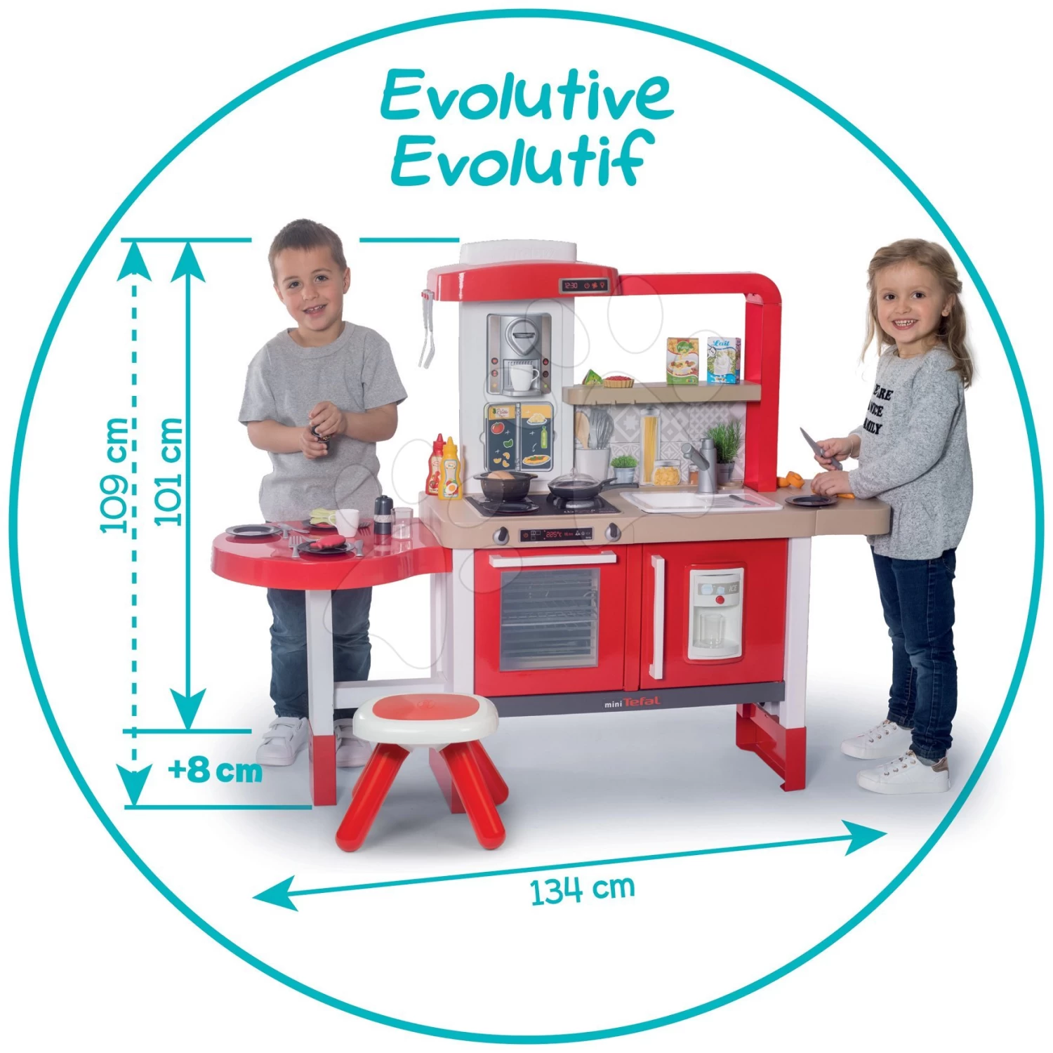 Set Küche Wachsend Mit Fließendem Wasser Tefal Evolutive Grand Chef Smoby Und Ein Supermarkt Mit Einer Elektronischen Registrierkasse, Einem Lesegerät Und Einem Einkaufswagen – Bild 10