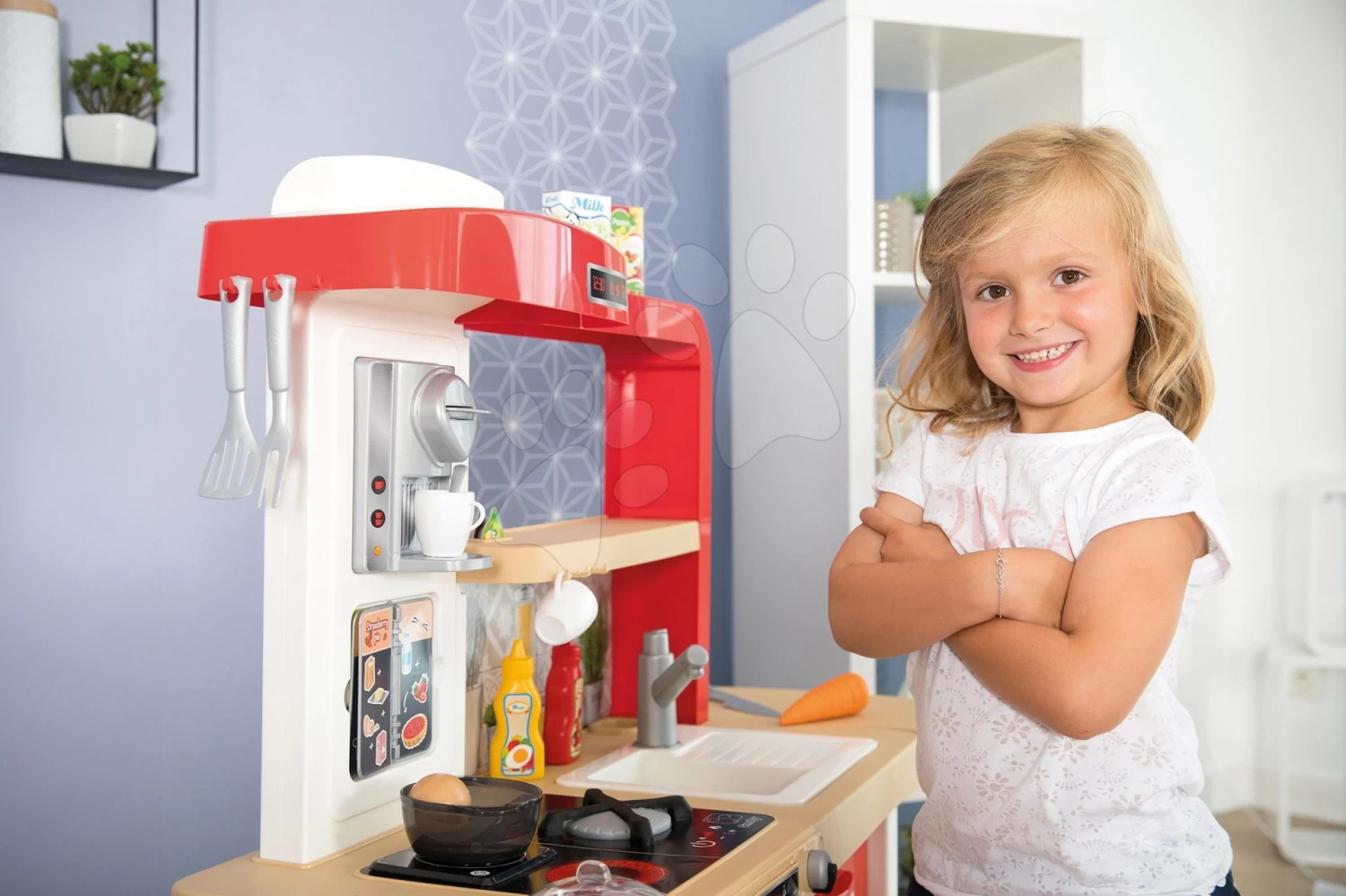 Set Küche Wachsend Mit Fließendem Wasser Tefal Evolutive Grand Chef Smoby Und Trettraktor Claas Farmer Mit Anhänger Und Tafel – Bild 19