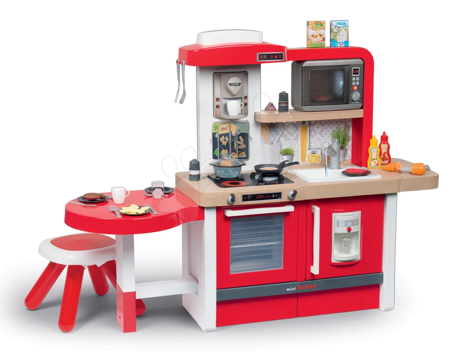 Set Küche Erweitbar Mit Fließendem Wasser Und Mikrowelle Tefal Evolutive Smoby Und Ein 100-teiliges Set Obst, Gemüse Und Lebensmittel Als Geschenk – Bild 9