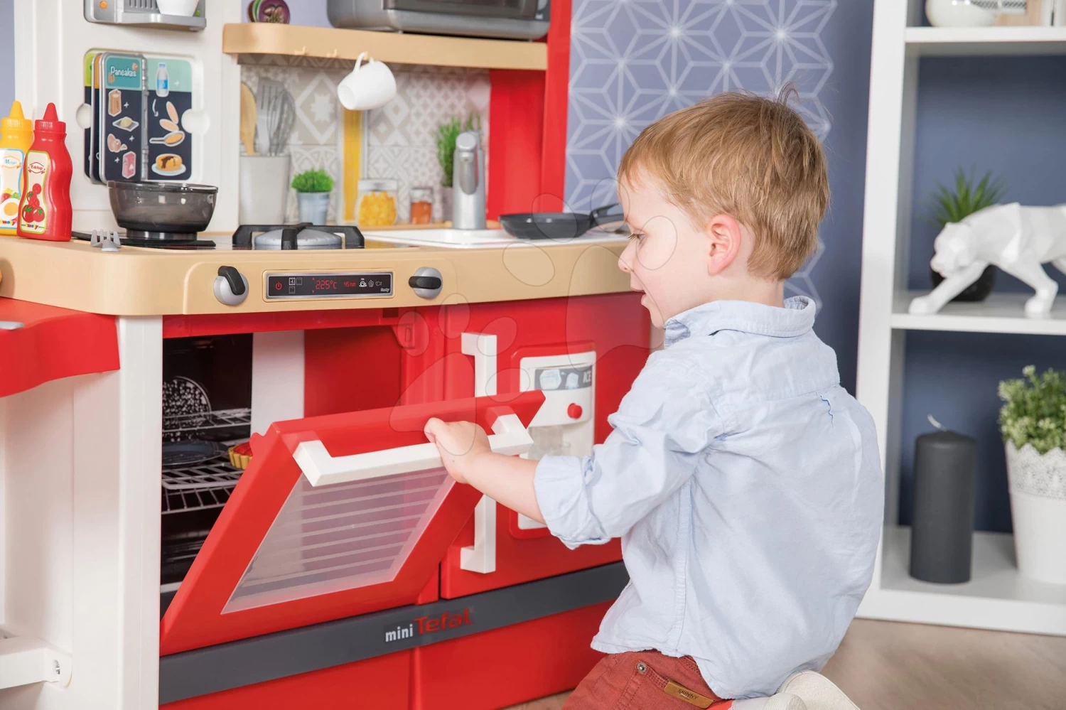 Set Küche Erweitbar Mit Fließendem Wasser Und Mikrowelle Tefal Evolutive Smoby Und Ein 100-teiliges Set Obst, Gemüse Und Lebensmittel Als Geschenk – Bild 5