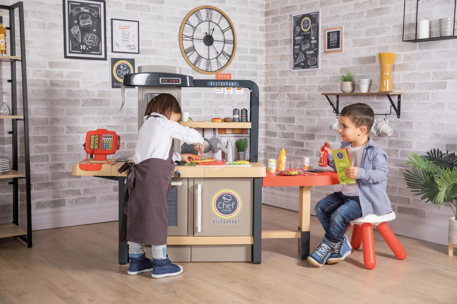 Restaurant Mit Elektronischer Küche Chef Corner Restaurant Smoby Und Lebensmittel Mit Geschirr 50 Teile