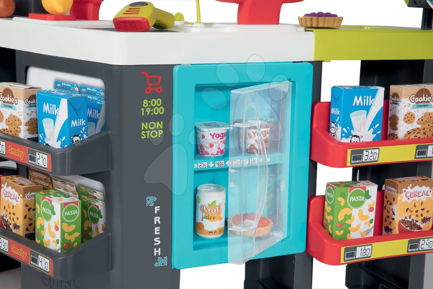 Set Elektronische Küche Mit Waschmaschine Und Bügelbrett Tefal Cleaning Kitchen 360° Smoby Und Ein Geschäft Mit Elektronischer Registrierkasse Und Lebensmittel Mit Geschirr SM311050-15 – Bild 19