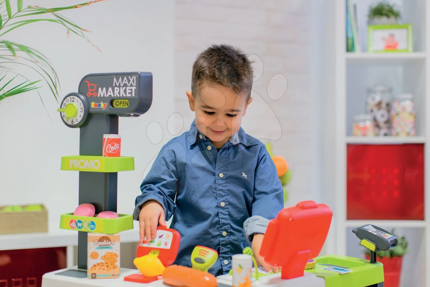 Set Elektronische Küche Mit Waschmaschine Und Bügelbrett Tefal Cleaning Kitchen 360° Smoby Und Ein Geschäft Mit Elektronischer Registrierkasse Und Lebensmittel Mit Geschirr SM311050-15 – Bild 12