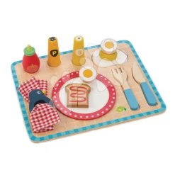 Holztablett Mit Frühstück Breakfast Tray Tender Leaf Toys 12-teiliges Set Mit Teller Und Besteck