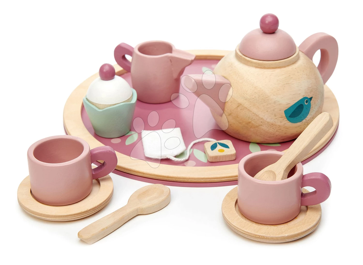 Teekanne Aus Holz Birdie Tea Set Tender Leaf Toys Auf Einem Tablett Mit Tassen Mit Teebeutel – Bild 5