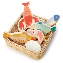 Holzkorb Mit Meeresfrüchten Seafood Basket Tender Leaf Toys Mit Fisch Und Muscheln